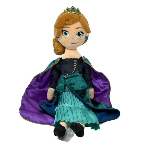 DISNEY Frozen 2 Queen Anna 20" Plush Doll Crown Cape Blue Dress - Picture 1 of 6